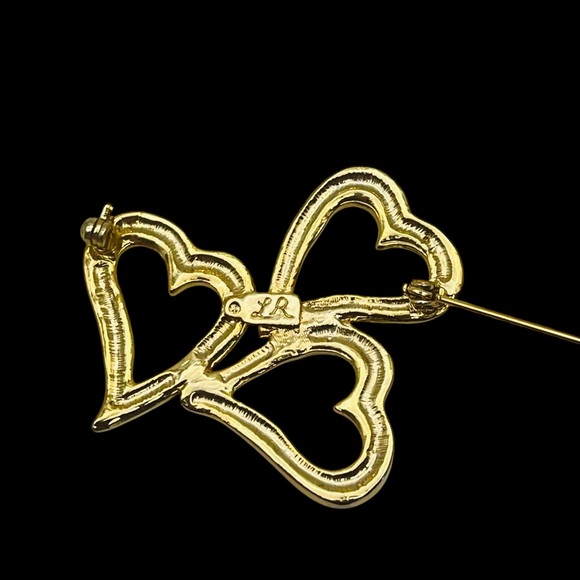 Cute Vintage Lady Remington Polished Gold Tone Triple Open Hearts Brooch - Picture 9 of 11